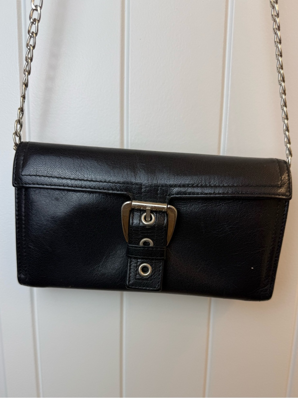 Authentic Celine black long wallet buckle w/Chain strap